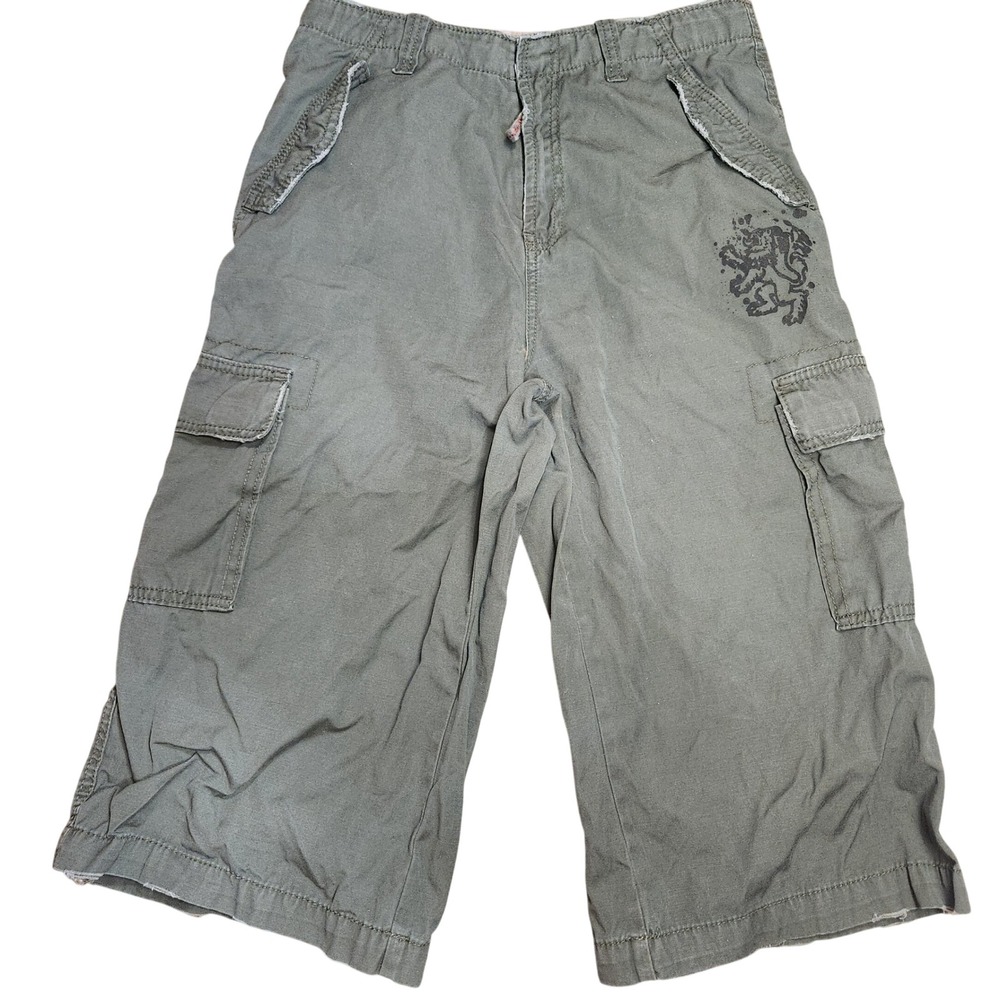 Y2k 725  Boys Cargo Green Lion‎ Graphic Knee Length L G Unisex adult sm grunge